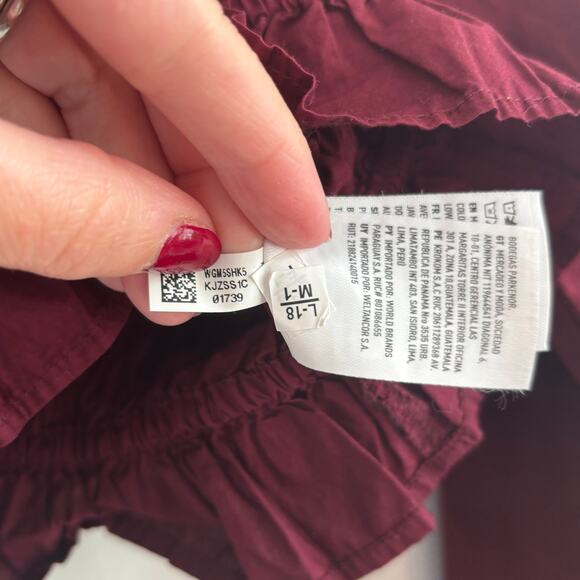 American Eagle Long-Sleeve Ruched Poplin Blouse Red Sz L Prarie Vamp Milkmaid - Picture 6 of 12